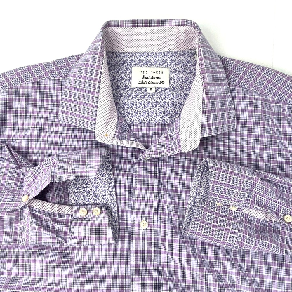 Ted Baker Long Sleeve Shirt Men's M 34-35 Endurance 16 Easy Care Purple Classic